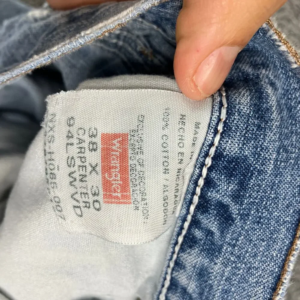 Wrangler Carpenter Jeans Mens 38x30‎ Blue Relaxed Fit Workwear Utility Denim